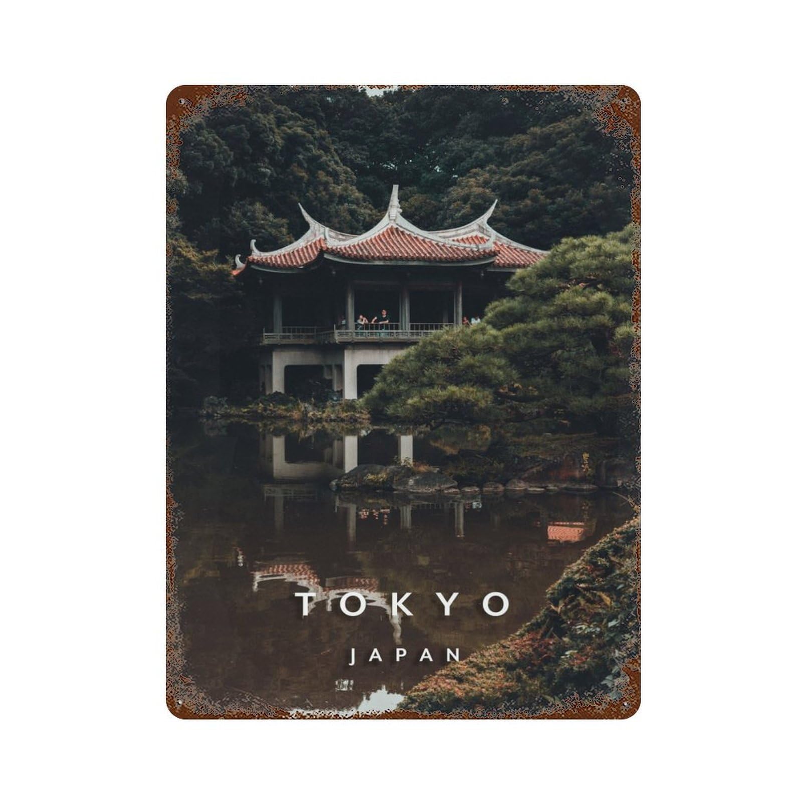 Garage Style Shinjuku Gyoen Distressed Metal Wall Sign 15.7"x11.8", Novelty Wall Decor for Bar And Workshop