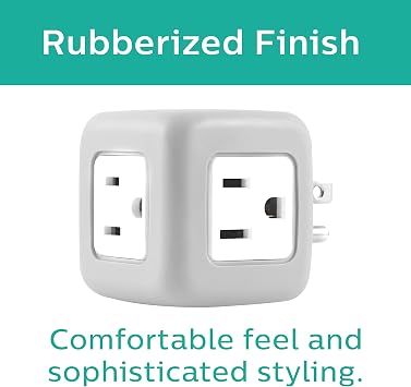 Philips 3-Outlet Extender, Surge Protector, Charging Station, Grounded Wall Tap, 3-Prong, Space Saving Design, Gray, SPP3002GR/37