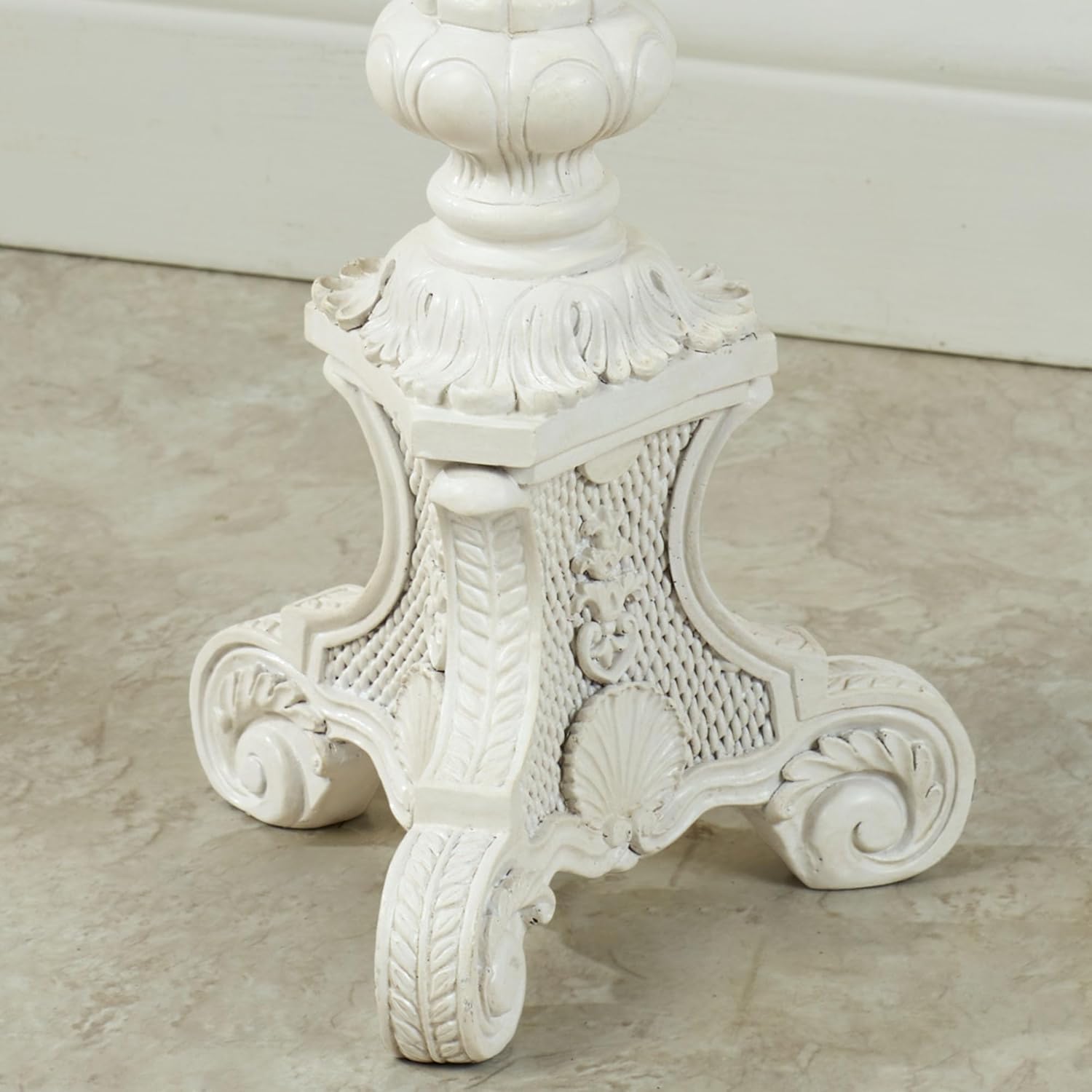 Sabriel Toilet Paper Stand | Traditional Freestanding Antique White Resin TP Holder with Ornate Scroll Pedestal Base | Timeless Classic Bathroom Decor | Holds Mega Roll