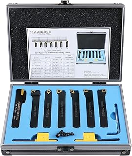 Accusize Industrial Tools 7 Pieces/Set 1/2'' Indexable Carbide Turning Tool Set in Fitted Box, 2387-2004