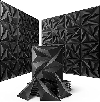 Sonicism Wall Panels Upgrade 12 Pack,0.7x11.8x11.8Pyramid 3D Wall Panels Creative Cutting,PVC Wall Panels for Interior Wall Decor Fire Resistant,Wall Tiles for Various ScenesCharcoal Black