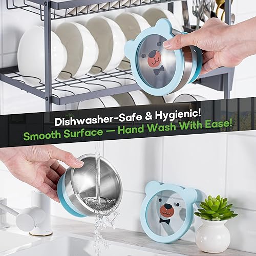 Miniatura 6 de Juego de ventosas y cucharas para bebés y niños pequeños, ventosas de silicona antideslizantes, cuencos avanzados de acero inoxidable 304,