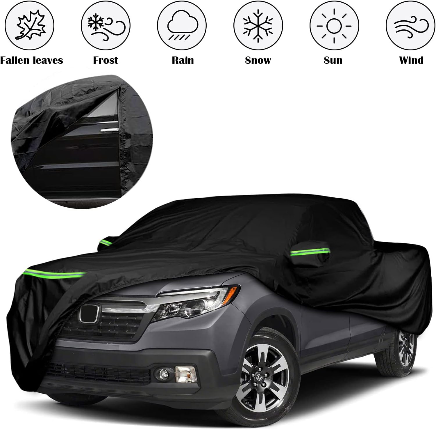 Waterproof Truck Cover Replace for 2006-2024 Honda Ridgeline, 6 Layers All Weather Custom-fit Car Cover with Zipper Door & Windproof Bands for Snow Rain Dust Hail Protection