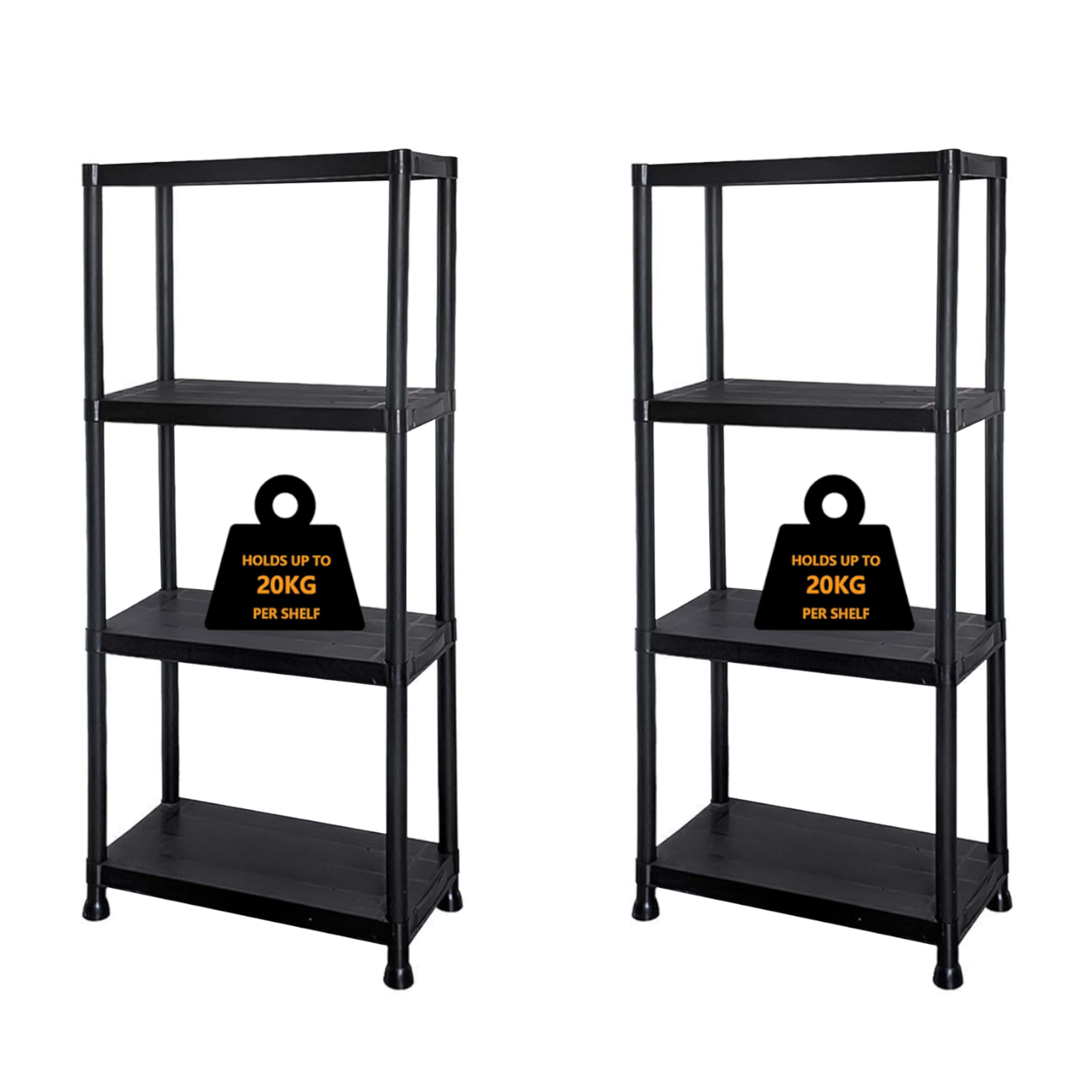 Crystals Plastic Shelving Unit 3/4/5 Tier Pack of 1/2/3 | Durable Heavy-Duty Storage Shelves for Garage, Workshop, Shed, Office | Adjustable Plastic Racking (2, 4 Tier Racking Shelve)