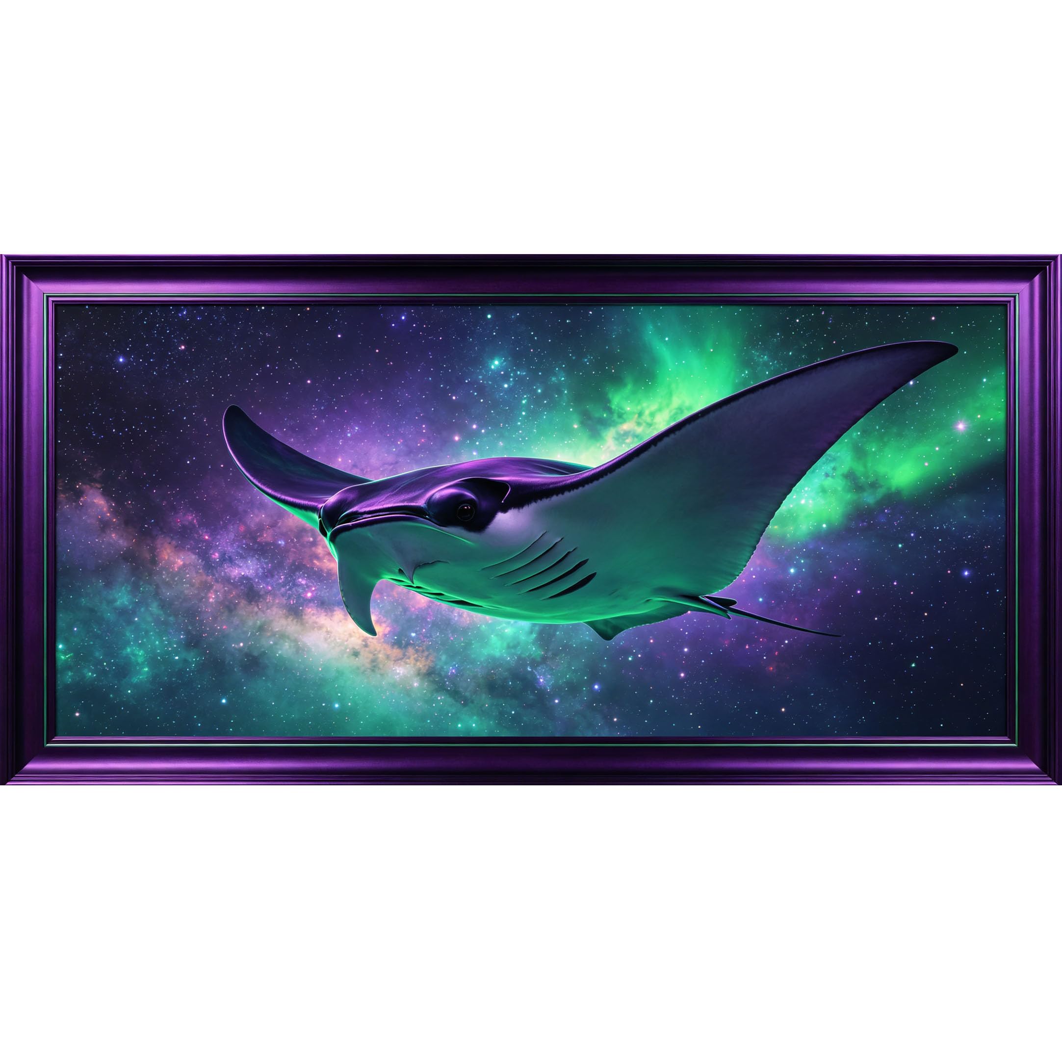 Agglomerix 3D Framed Wall Art Manta Ray Ocean Marine Galaxy Aurora Abstract Large Size Self-Adhesive Removable Wall Decor Prints Artwork for Living Room Bedroom Office