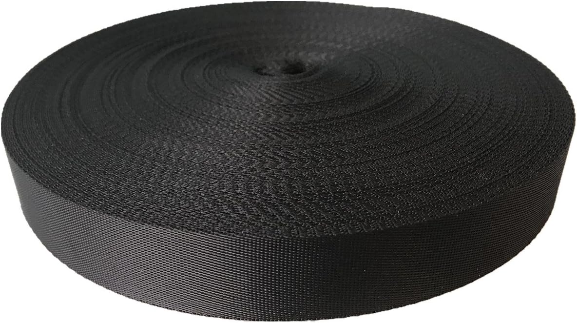 QIANF(Black) - 2.5cm Wide 50 Yards Nylon Polyester Webbing Strap for DIY Craft Backpack Strapping, Sewing, Pet products, Outdoor Gear Repair (Black)