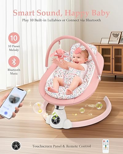Miniatura 4 de Columpio de bebé para bebés, columpios portátiles con Bluetooth, arnés de 5 velocidades de balanceo de 5 puntos para niños y niñas recién nacidos