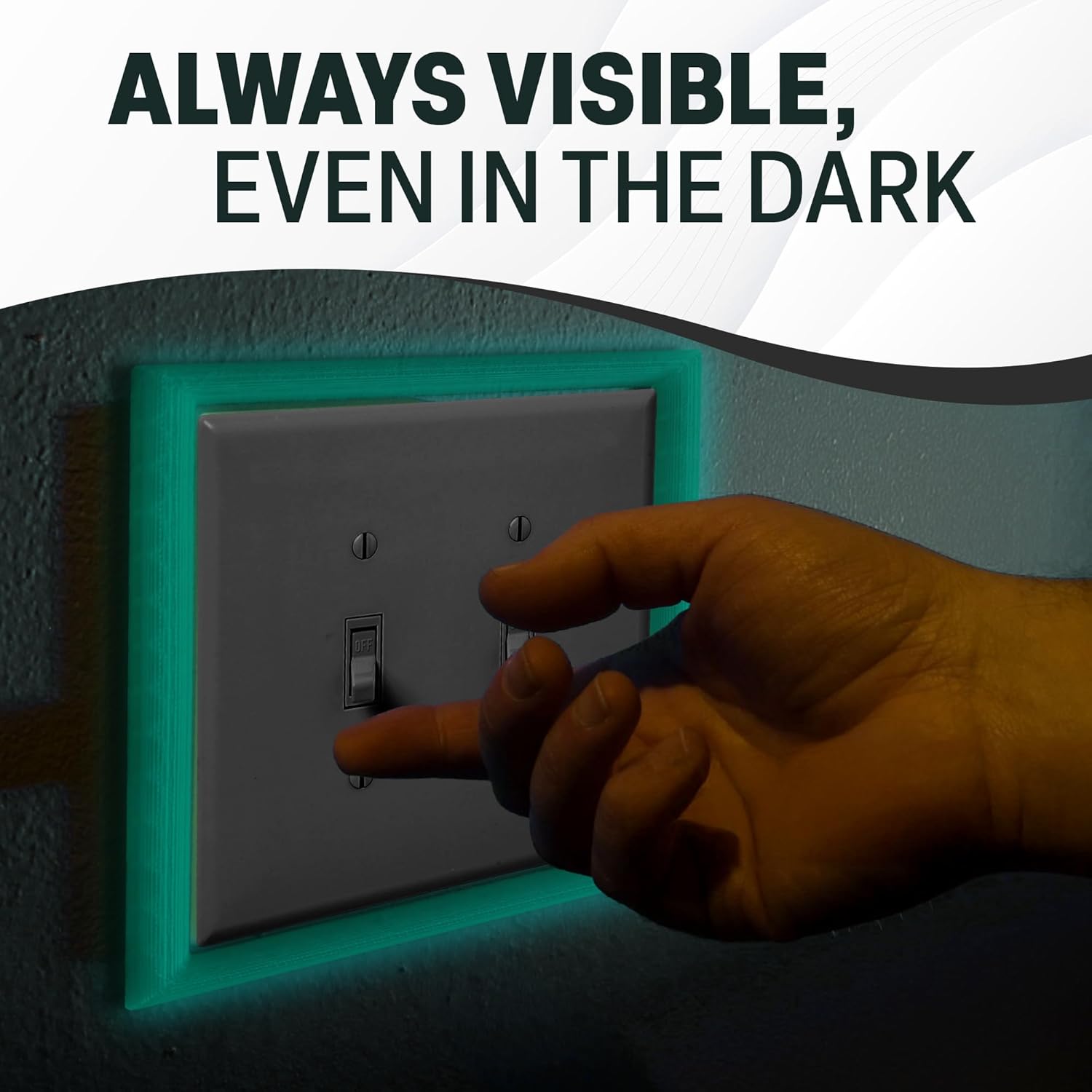Glow in the Dark Light Switch Frame, 2 Toggle, Luminous Wall Plate Frame for Home, Bedrooms, Bathrooms, Decorative, or Emergency Use (Double Toggle)