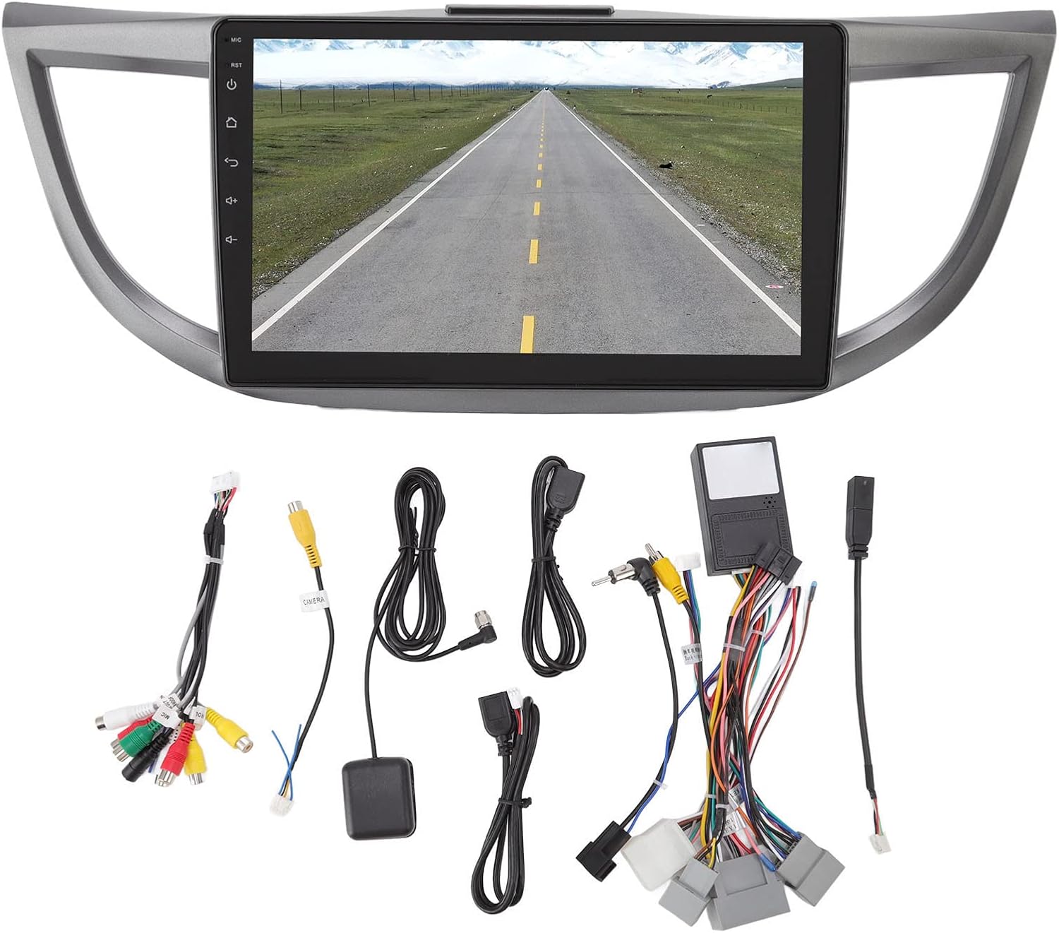 All components included with the Yoidesu Car Radio Stereo, laid out on a surface.