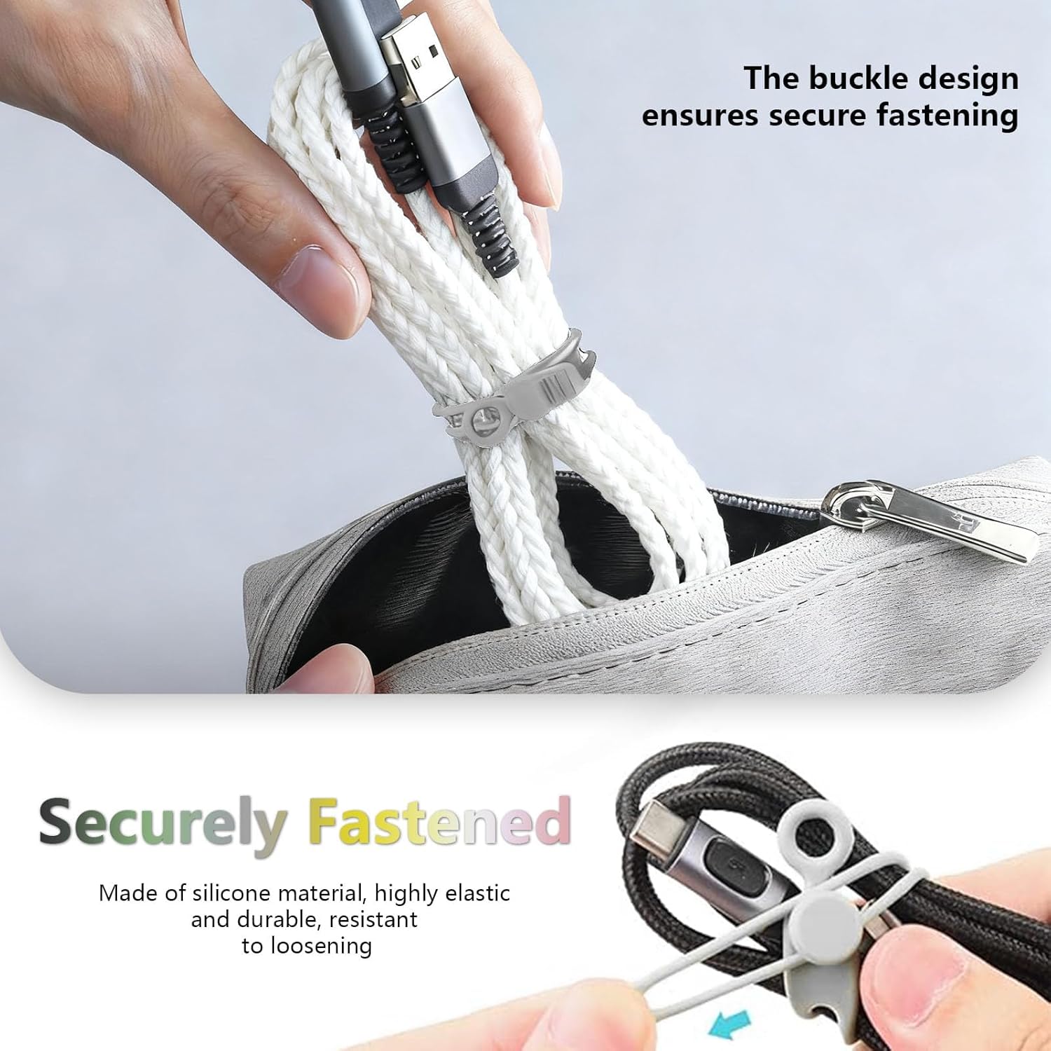 Data Cable Organizer, Elastic Reusable Silicone Cable Straps Cord Organizer for Bundling and Fastening Earphone, Phone Charger (6PCS)