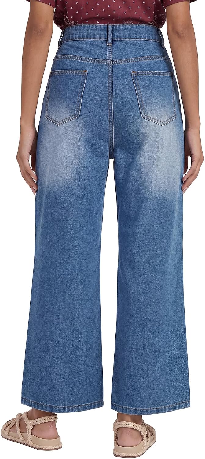 LYANER Women's Mid Rise Straight Leg Vintage Denim Jeans with Pockets