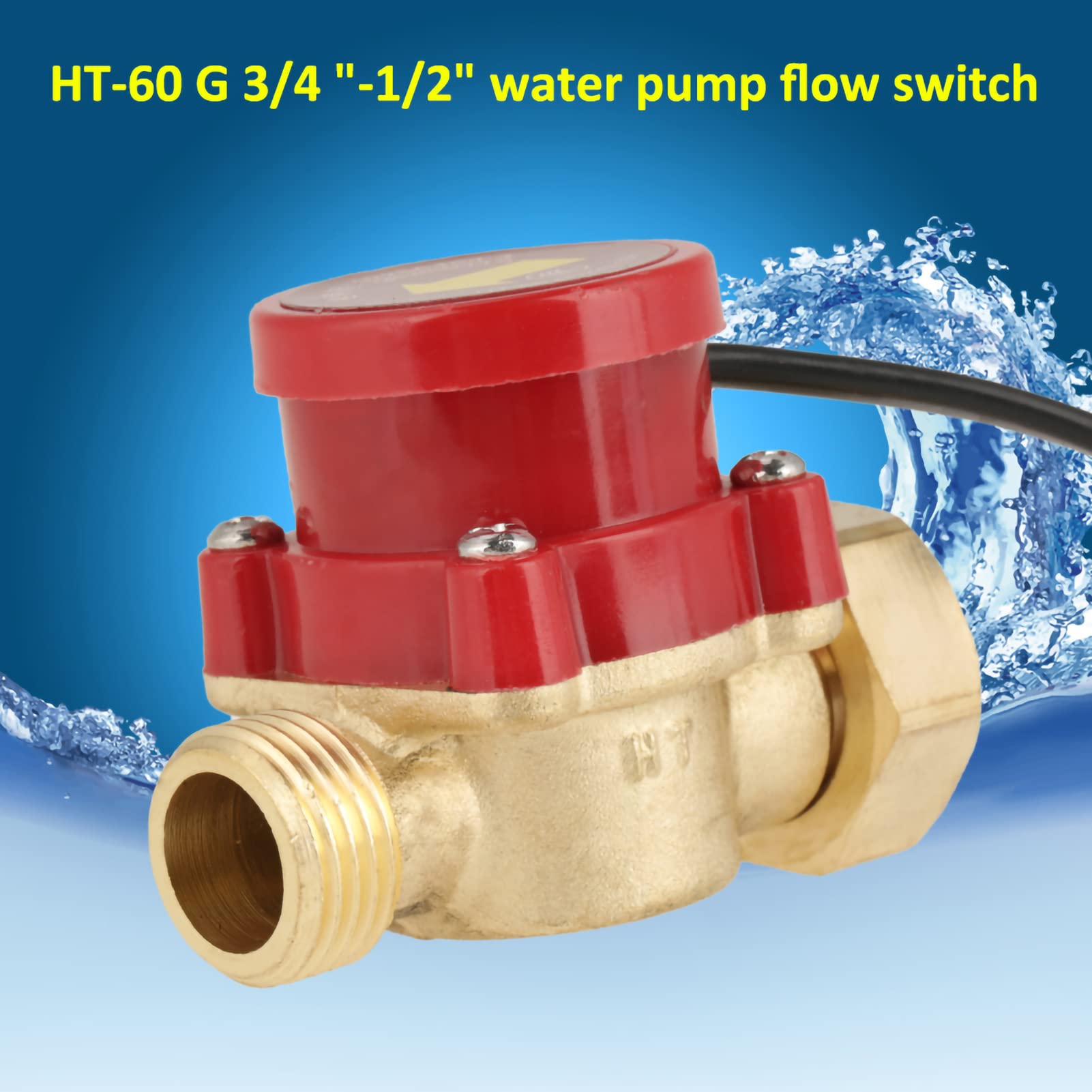 ANKROYU 1PCS HT-60 0.5a 220V AC G3/4" Port Commutateur De Capteur De Débit D'eau En Laiton, Moniteur De Débit En Ligne à Filetage 3/4" Pour la Détection Et le Contrôle des Tuyaux De Liquide
