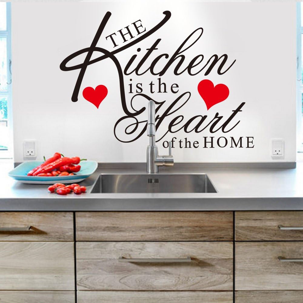 The Kitchen is The Heart of The Home Red Heart Wall Decal Sticker Art Mural Home Décor Quote DIY