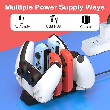iPLYGAM Controller Charger Dock for Nintendo Switch Pro Controller/JoyCon, Controllers Charging Dock with LED Indicator and Charger Cable for PS5 Controllers, 6 in 1 Gamepad Charging Stand