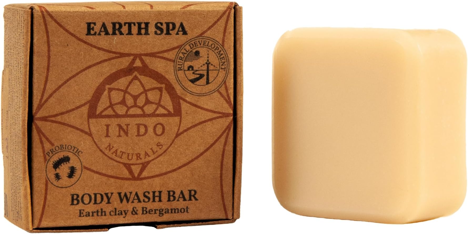 Indo Naturals: Earth Spa - Body & Hand Wash | Probiotic Soap Bar | Natural & Microbiome Skincare | Multani Mitti Clay & Bergamot | Relieve & Strengthen | Normal & Combo Skin | 60g