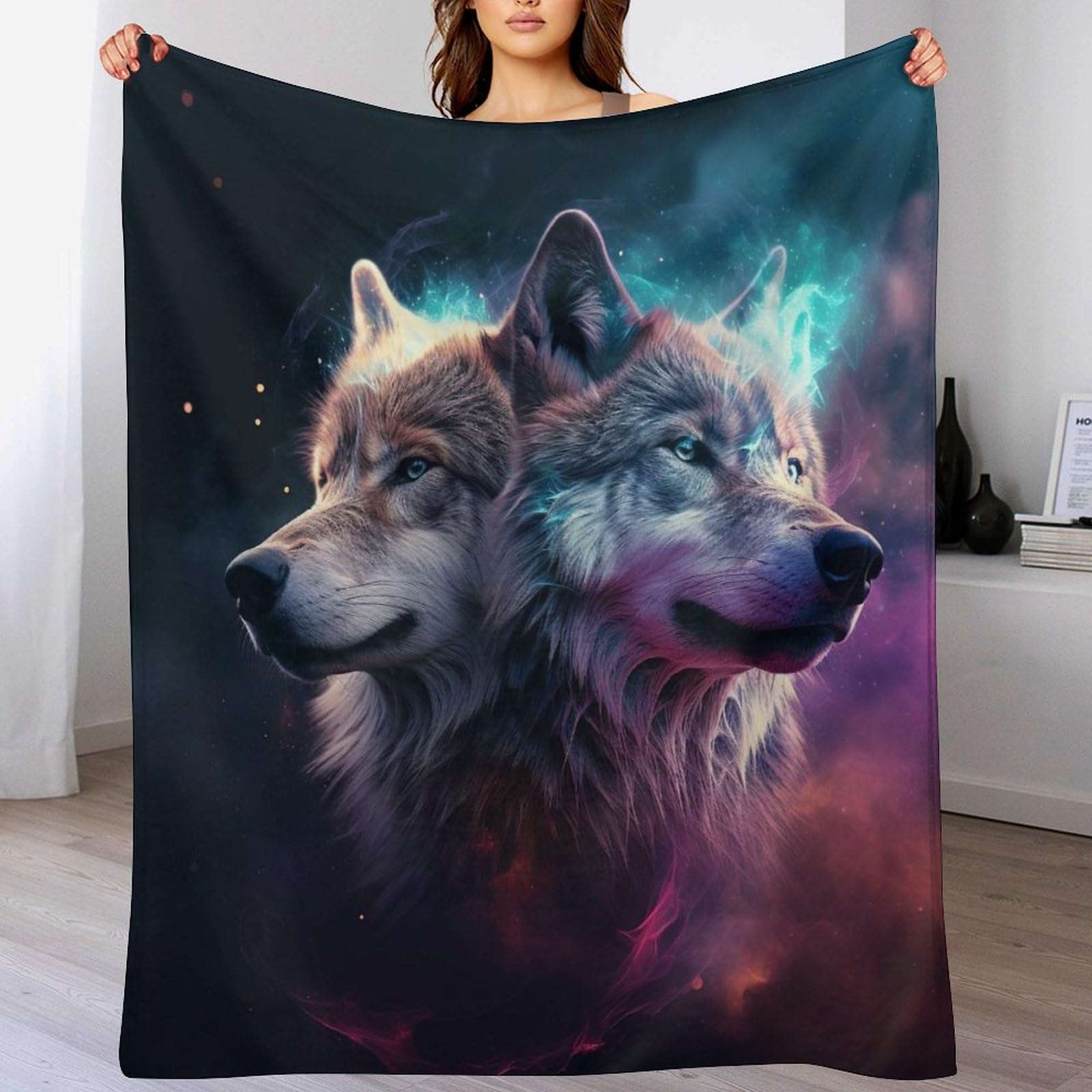 Plaid loup couverture polaire chaude et douce jeté de canapé