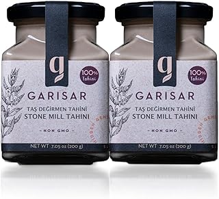 Garisar Stone Mill Sesame Tahini - 100% Turkish Whole Sesame Tahini, Non-GMO, Nut-Free, No Additives, Keto, Tahini for Dubai Chocolate, Tahini Sauce, Tahini Paste for Hummus 7.05OZ (Pack of 6)
