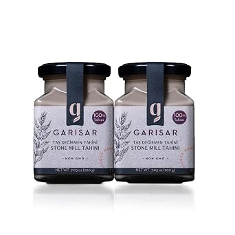 Garisar Stone Mill Sesame Tahini - 100% Turkish Whole Sesame Tahini, Non-GMO, Nut-Free, No Additives, Keto, Tahini for Dubai Chocolate, Tahini Sauce, Tahini Paste for Hummus 7.05OZ Pack of 6