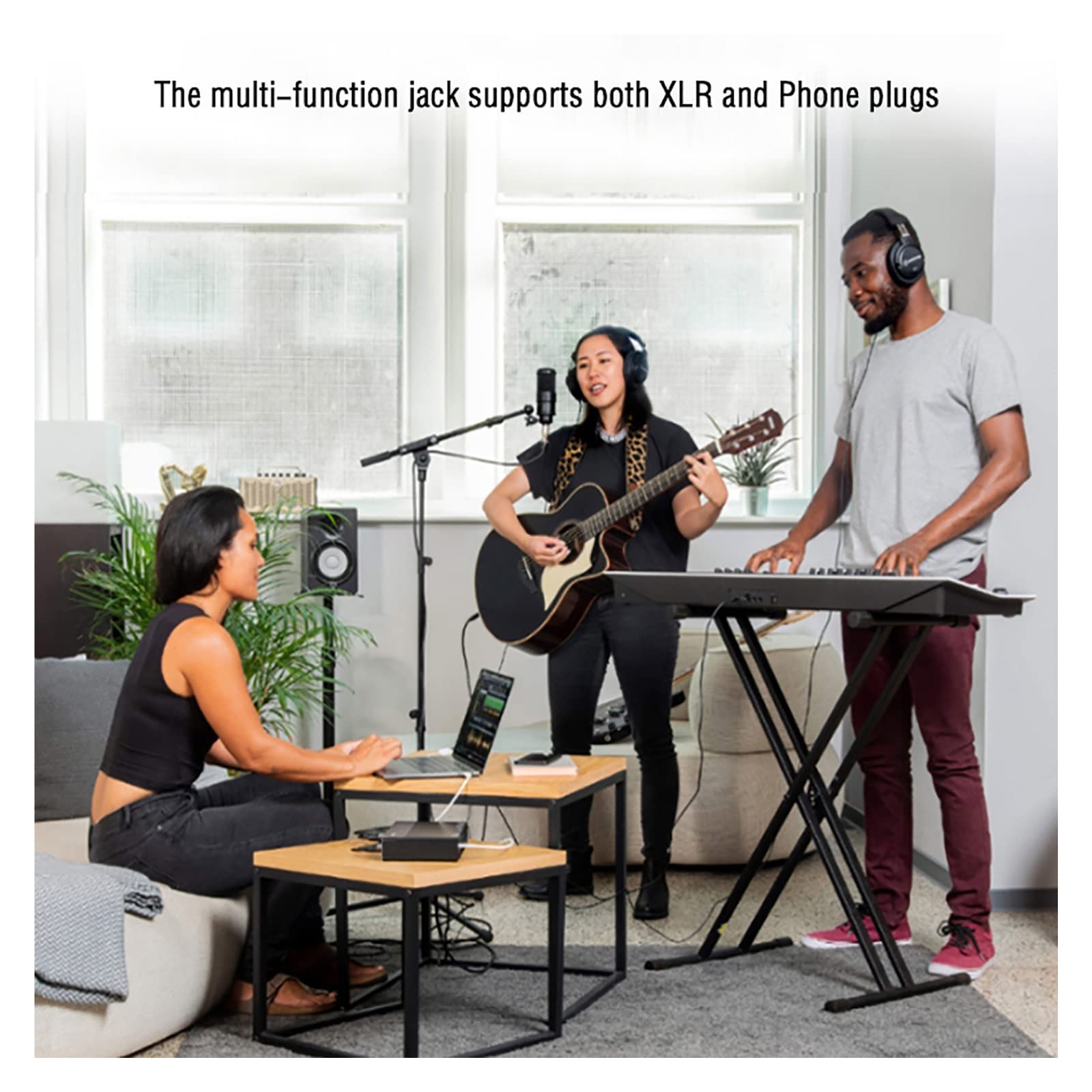 Mikser audio, Karta dźwiękowa do nagrań Sprzęt dźwiękowy do studia Interfejs USB do nagrywania z monitorowaniem sprzężenia zwrotnego 48V do gitar, basu, klawiatur(Nero)