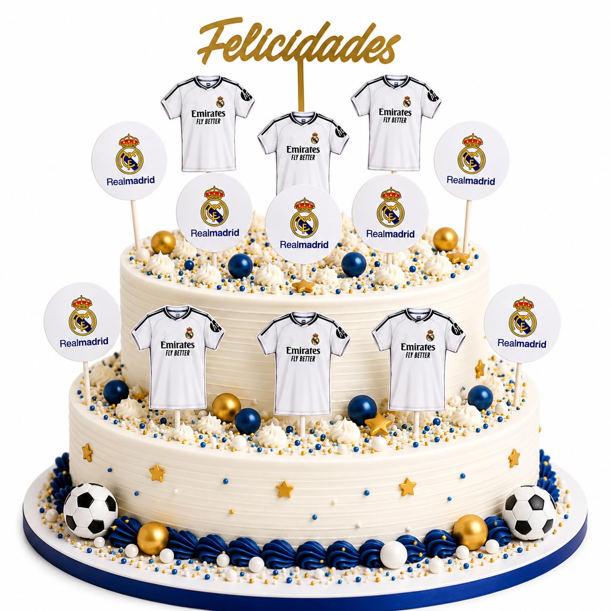 13 Real Madrid Cake Toppers for Cake and Cupcakes, Decoration for Birthday, Real Madrid, Topper Happy Birthday, Football, Children's Party (Topper T-shirts) โ image 1