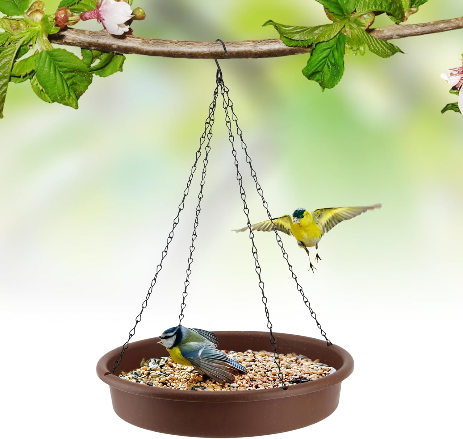 JEUIHAU 3 PCS Plastic Hanging Bird Bath, 12 Inch Hanging Bird Bath Tray with 15.7 inch Black Chain for Outdoors