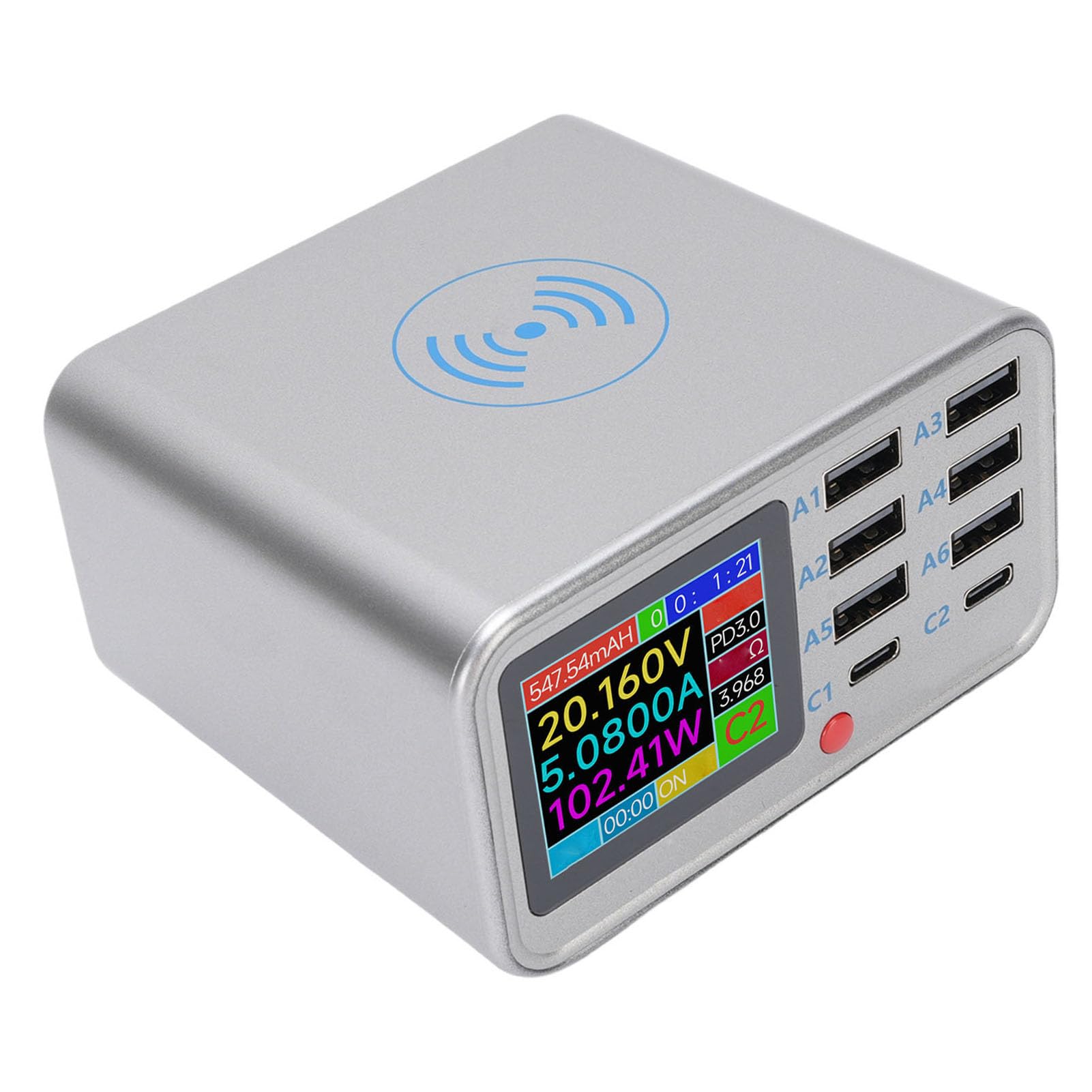 Fabater Estación de Carga Rápida USB de 8 Puertos de 100 W con Carga Inalámbrica para Teléfonos Inteligentes y Tabletas en la Oficina en Casa (Enchufe de la UE)