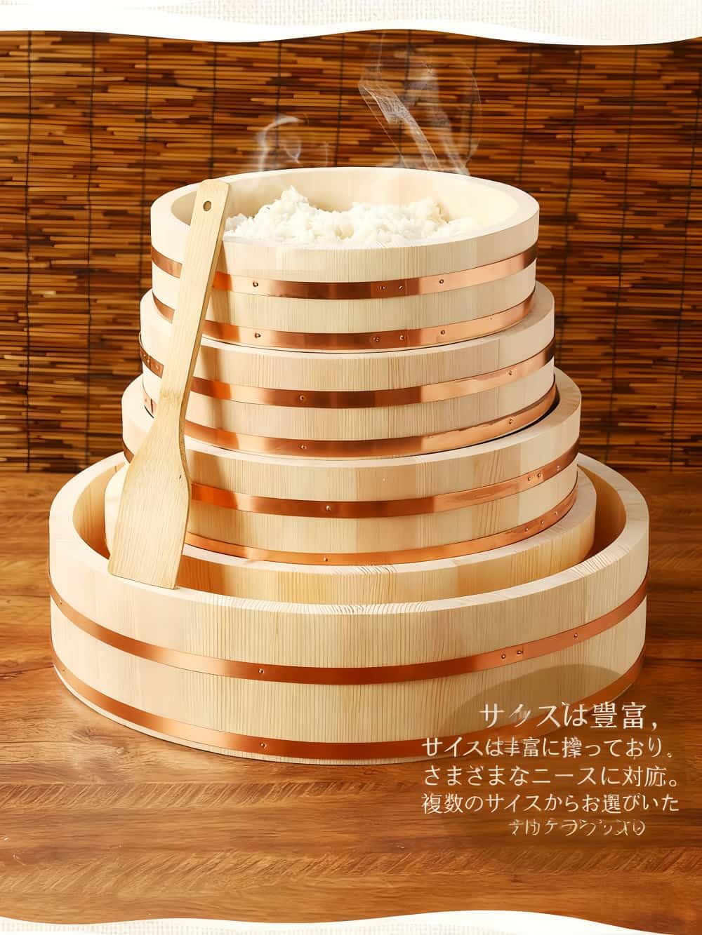Amazon｜YQYQY 天然木 寿司桶 銅縁 丸型 寿司飯器 業務用 家庭用 木製