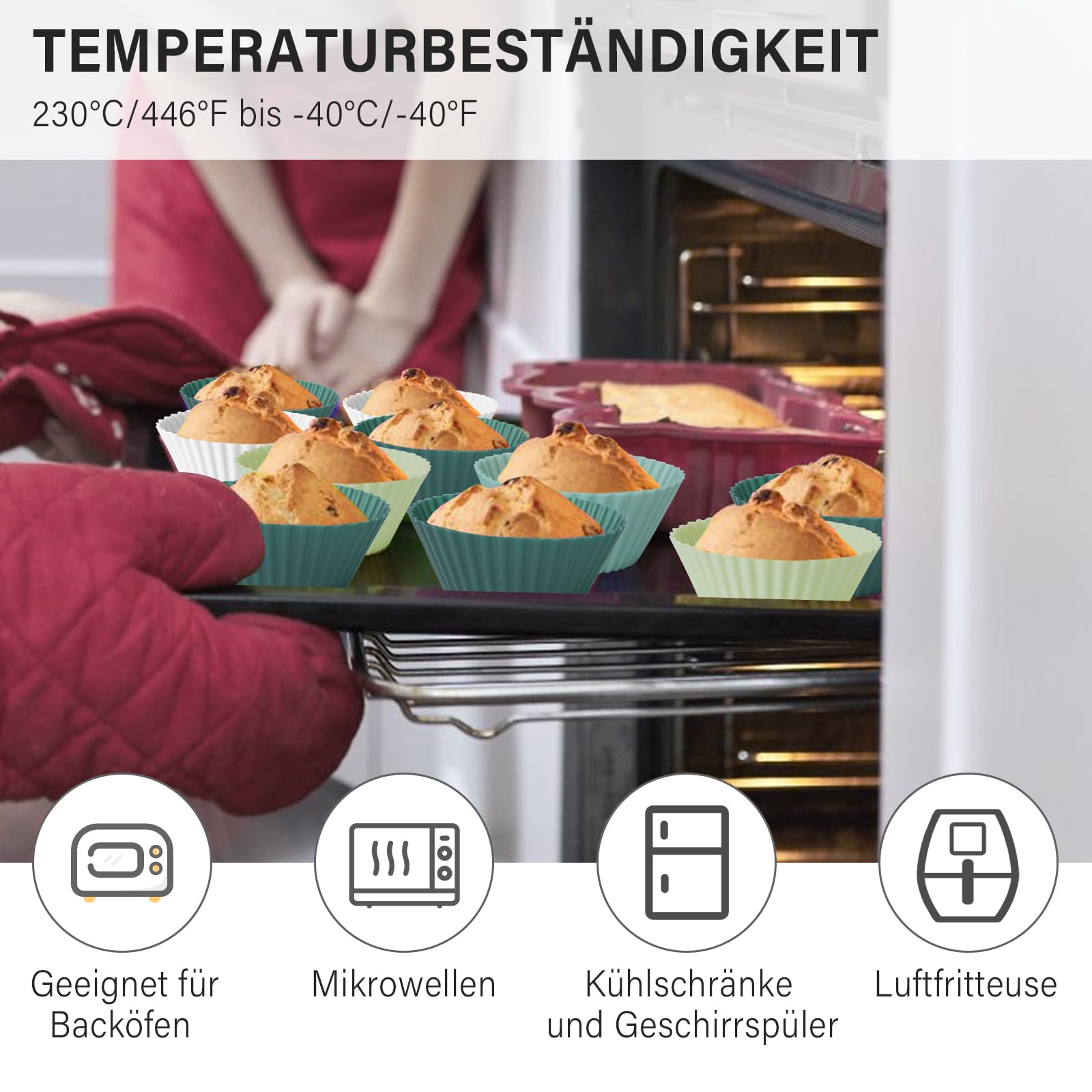 Silikonowe foremki do muffinek, 24 sztuki, wielokrotnego użytku, okrągłe, silikonowe foremki do ciast, kremów, budyniu, zielonych