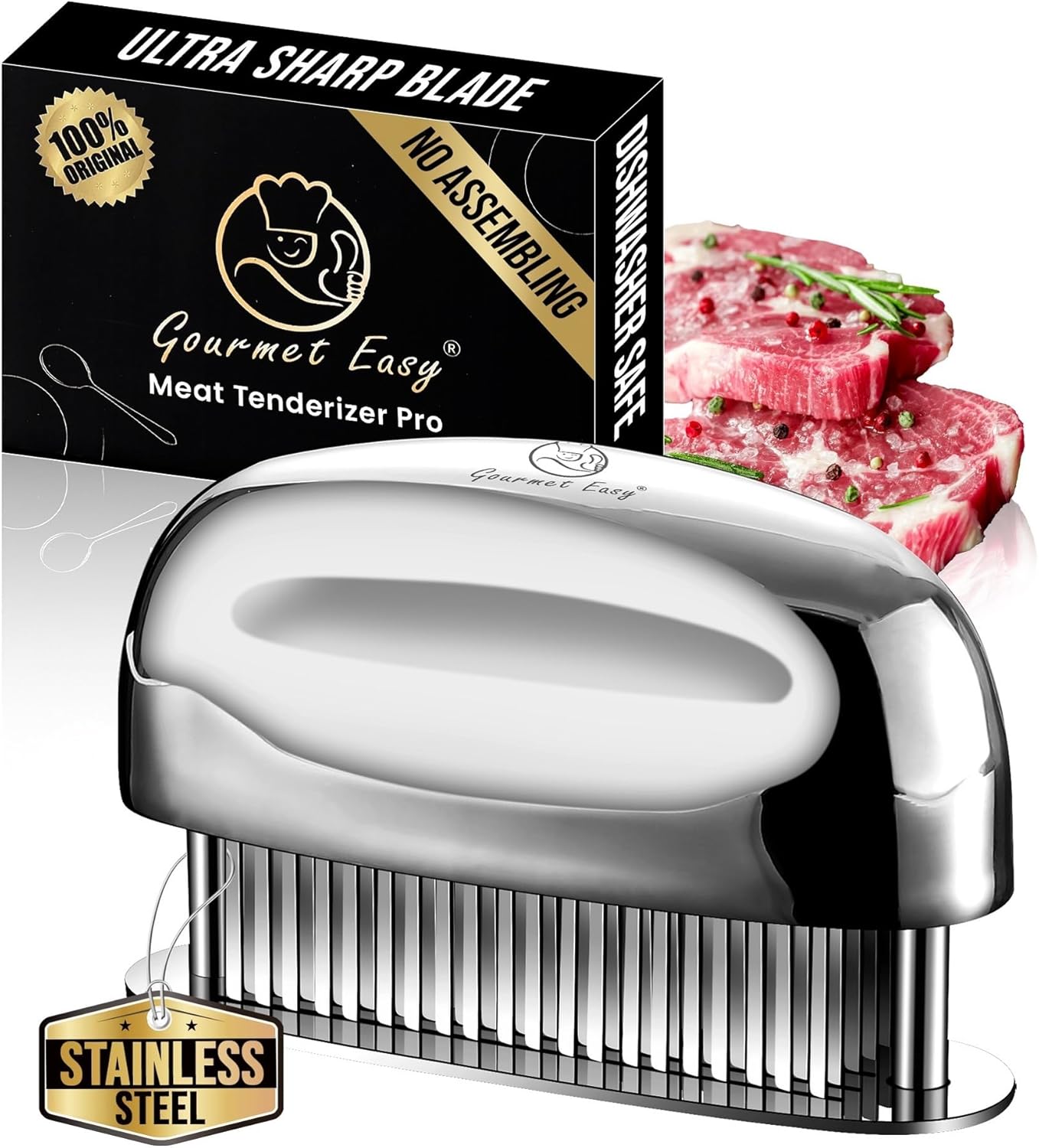 Meat Tenderizer Tool Ultra Sharp Needle Blades 100% Stainless Steel – Heavy Duty Kitchen Gadgets – Hand Held Meat Tenderizer Needle Tool – Cooking Gadgets for Tenderizing Chicken, Steak, Veal, BBQ
