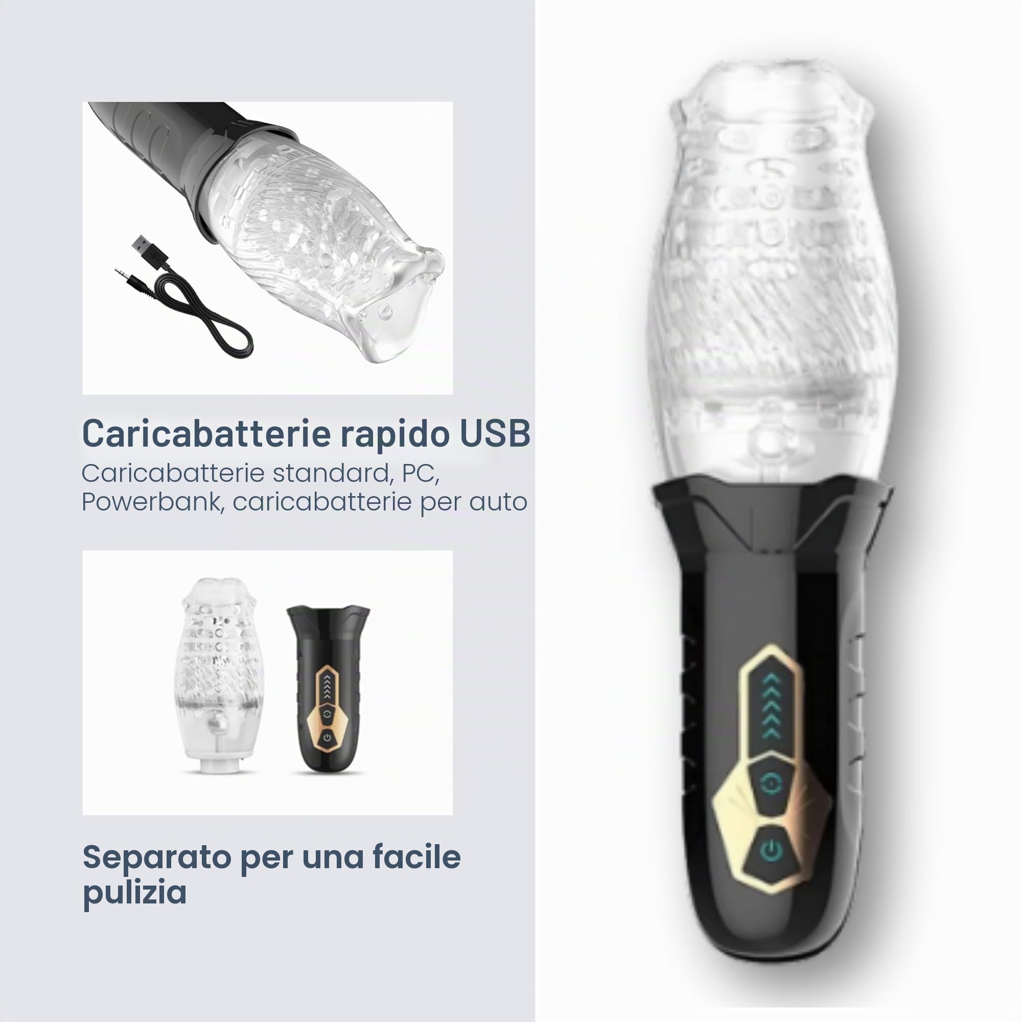 Masturbazione per uomini, giocattolo sessuale per uso solitario con Rotazione e Vibrazione – 22 cm, 8 cm di profondità di inserimento, Ø 5 cm apertura per stimolazione intensa, set di vibrator MC42