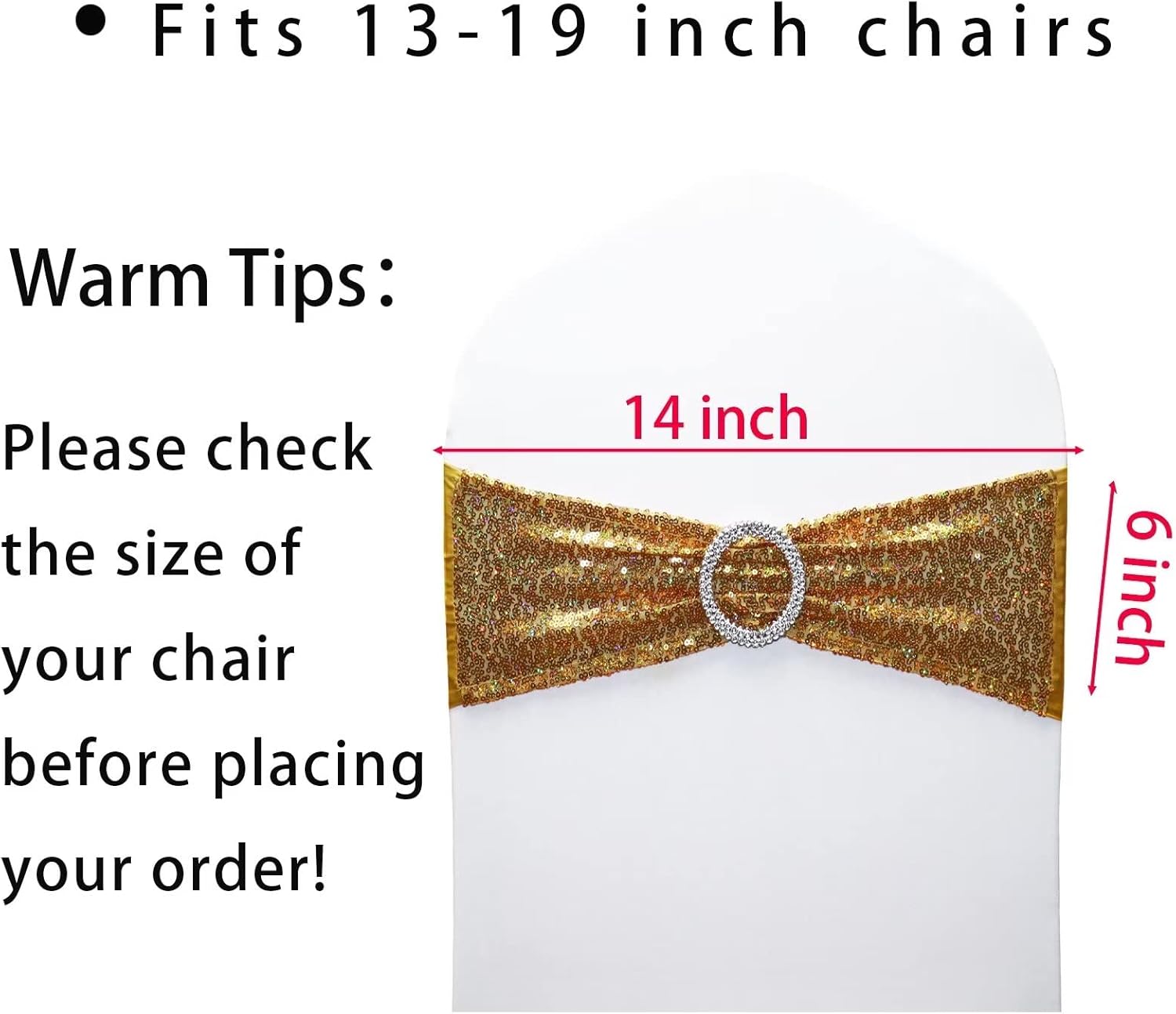 Sequined Chair Sashes - Glittering Sequins, Stretch Spandex & Polyester Bands for Party, Wedding, Birthday, Hotel, Banquet, Baby Shower Decorations (Gold, 50 PCS)