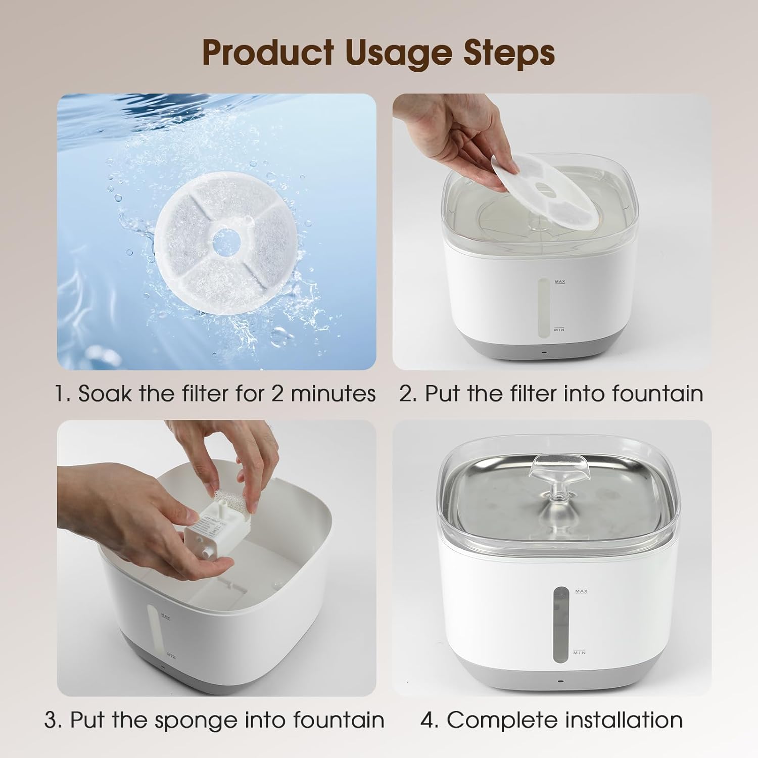 Cat Water Fountain, 100oz/3L Wireless Pet Water Fountain Battery Operated, Water Fountains for Cats Indoor with Motion Sensor, 5-Stage Filtration, Stainless Steel Tray, LED Light & BPA-Free