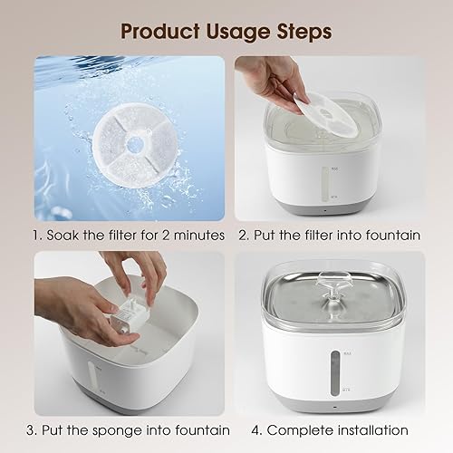 Miniatura 8 de Fuente de agua para gatos, fuente de agua inalámbrica para mascotas de 100 oz3 L, funciona con pilas, fuentes de agua para gatos en interiores con