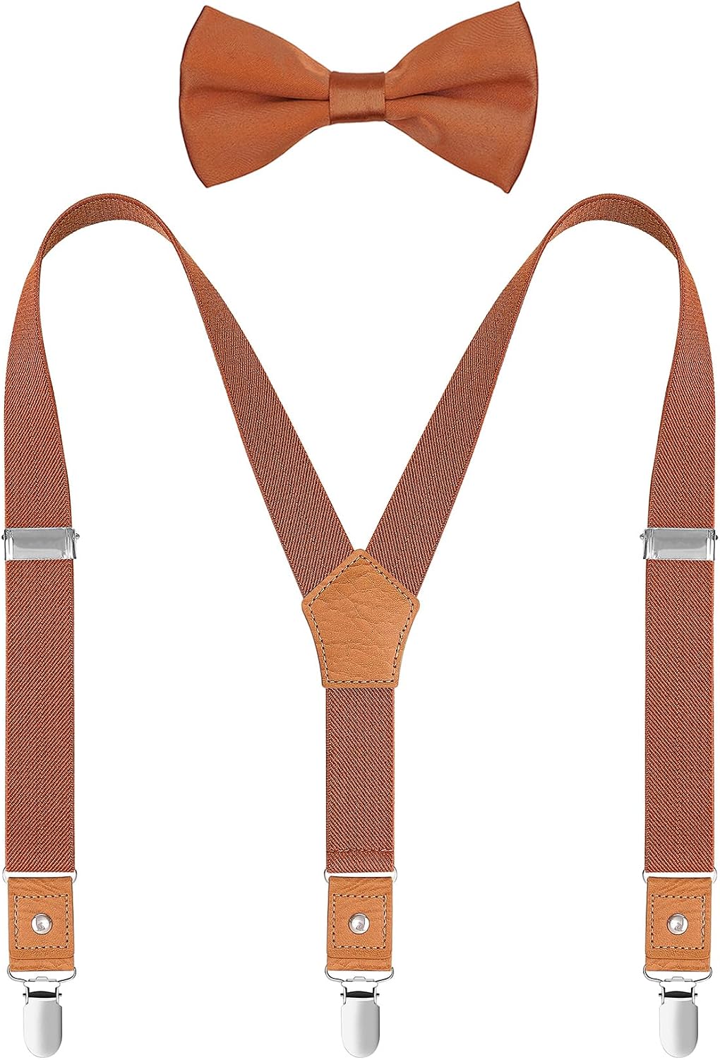 Men's Boy's Suspenders and Bow Tie Set Elastic Y Back with Metal Clips