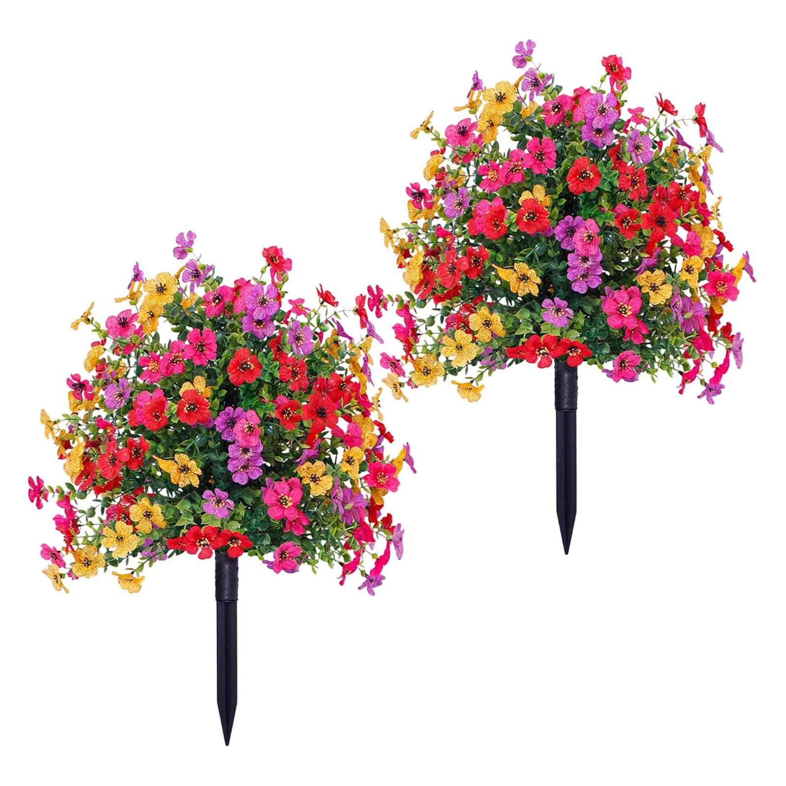 Zorkkra 2PCS 60cm Artificial Violet Flowers with Ground Spikes, Fake Plants for Outdoor Planters Garden Balcony, UV Resistant Lifelike Artificial Plants for Home Decoration Porch Garden (A)