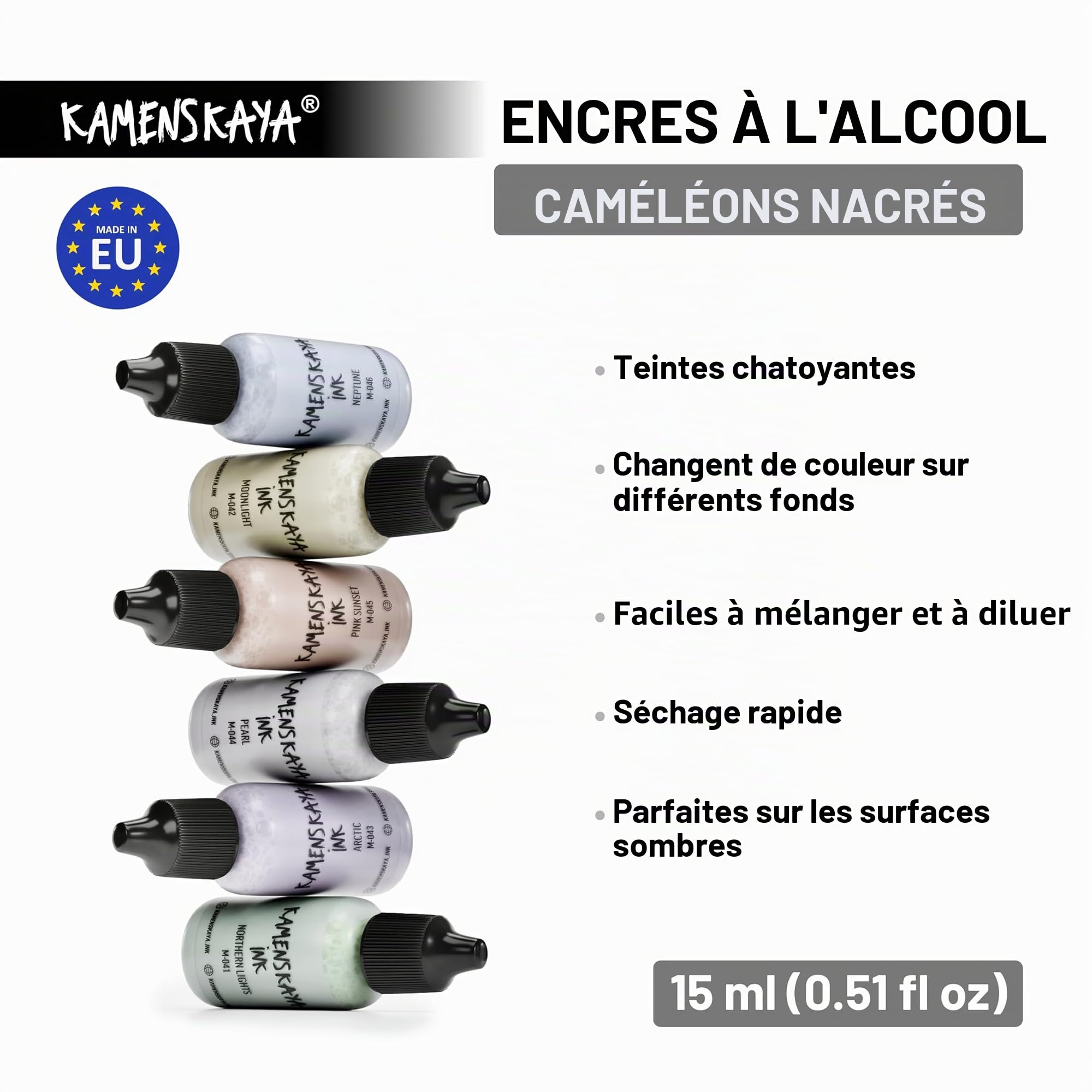 KAMENSKAYA Pearl Lot de 6 encres à l'alcool 15 ml chacune