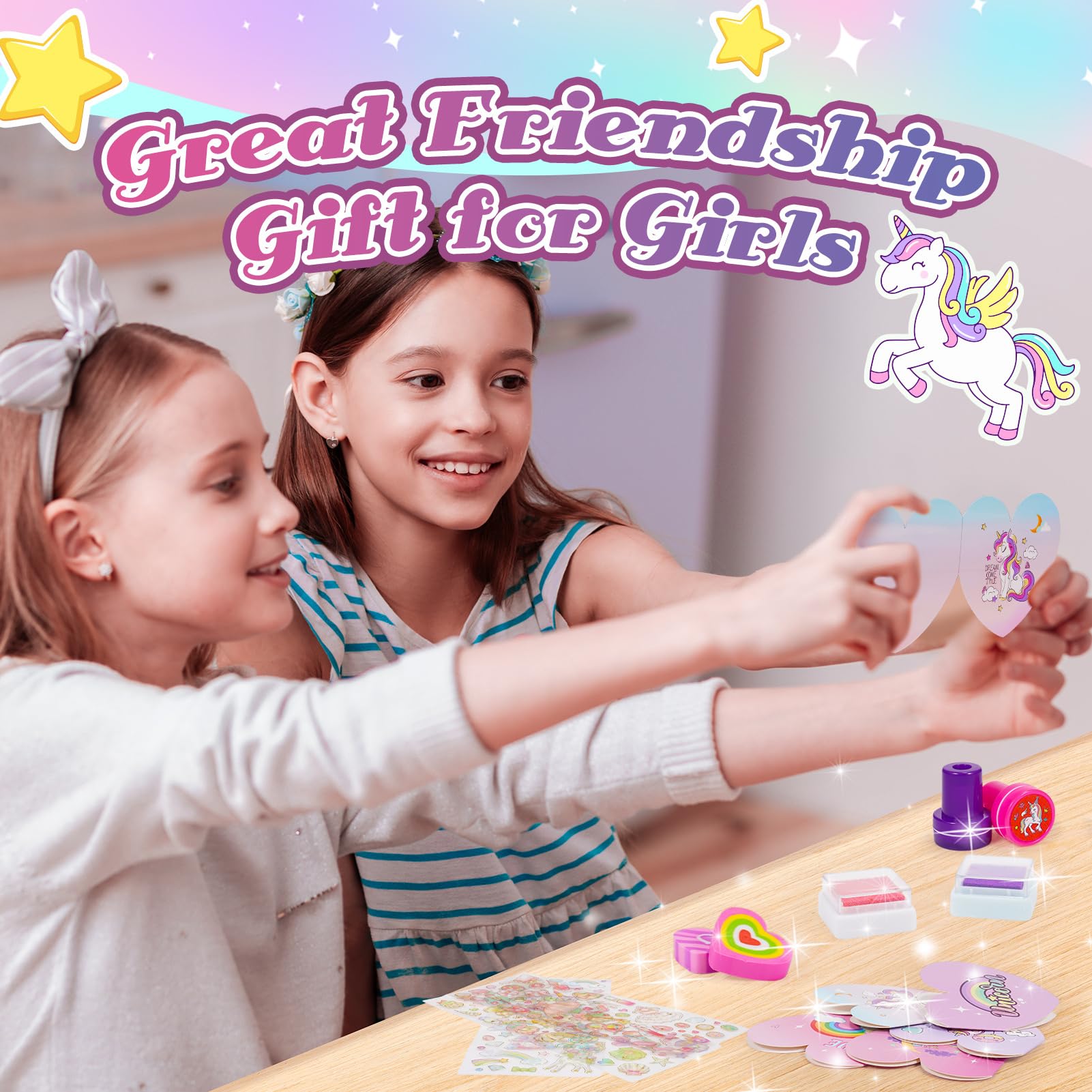 Set Cancelleria Unicorno Per Bambine - Astuccio Con 12 Matite, Pennarelli, Quaderno, Età 3-10 Anni - Foto 2