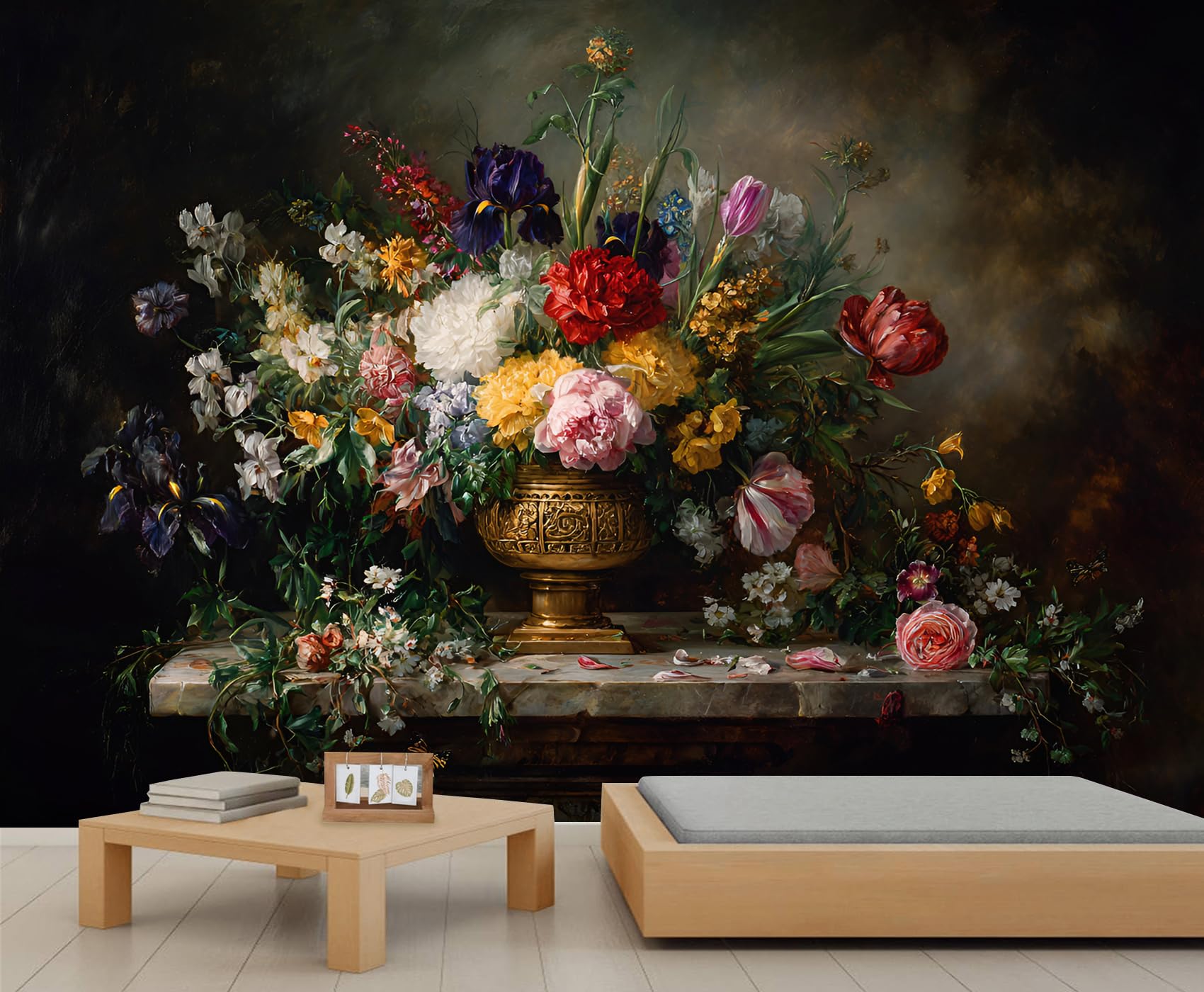 Dark Floral Wallpaper Colorful Flowers Girls Bedroom Wallpaper Nature Wall Murals for Living Room Kids for Bedroom Living Room Mural Poster 300X240cm