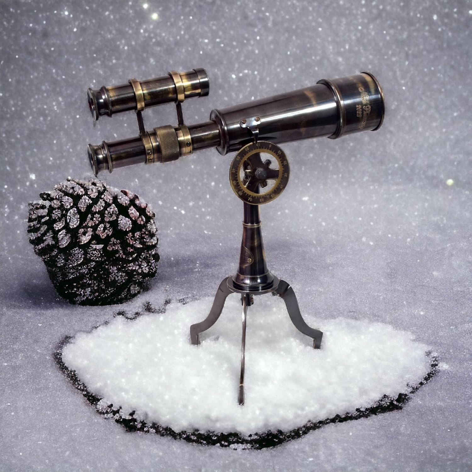 The Vintage Venue Vintage Brass Telescope on Tripod Stand – Black Antique Finish 27cm Telescope Nautical Spyglass with DF Lens – Antique Desktop Decor for Pirate Enthusiasts