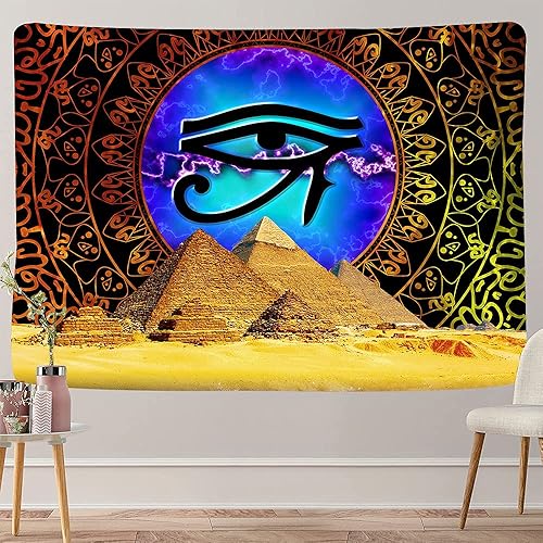 Aidatain Tapiz de pirámide egipcia, bohemio, mandala de ojos misteriosos, tapiz de pared, 60 x 40 pulgadas, tapiz artístico grande de franela para