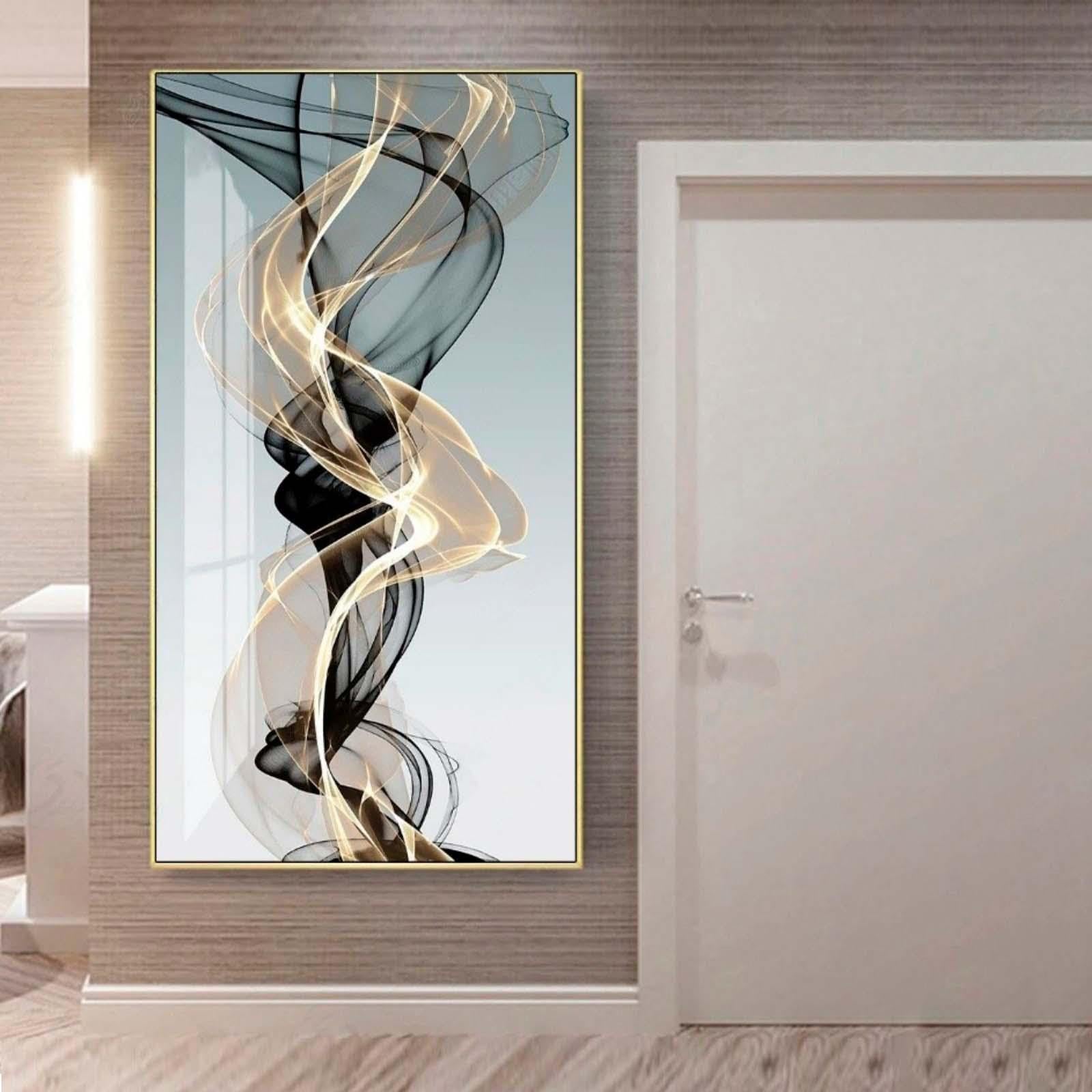 Uudezo With-Gold-Frame Gold Framed Black And Gold Vertical Wall Art Painting Pictures Modern For Office Wall Decorations Canvas Wall Art Decor 70X140cm/(28X55inch) With Gold Frame