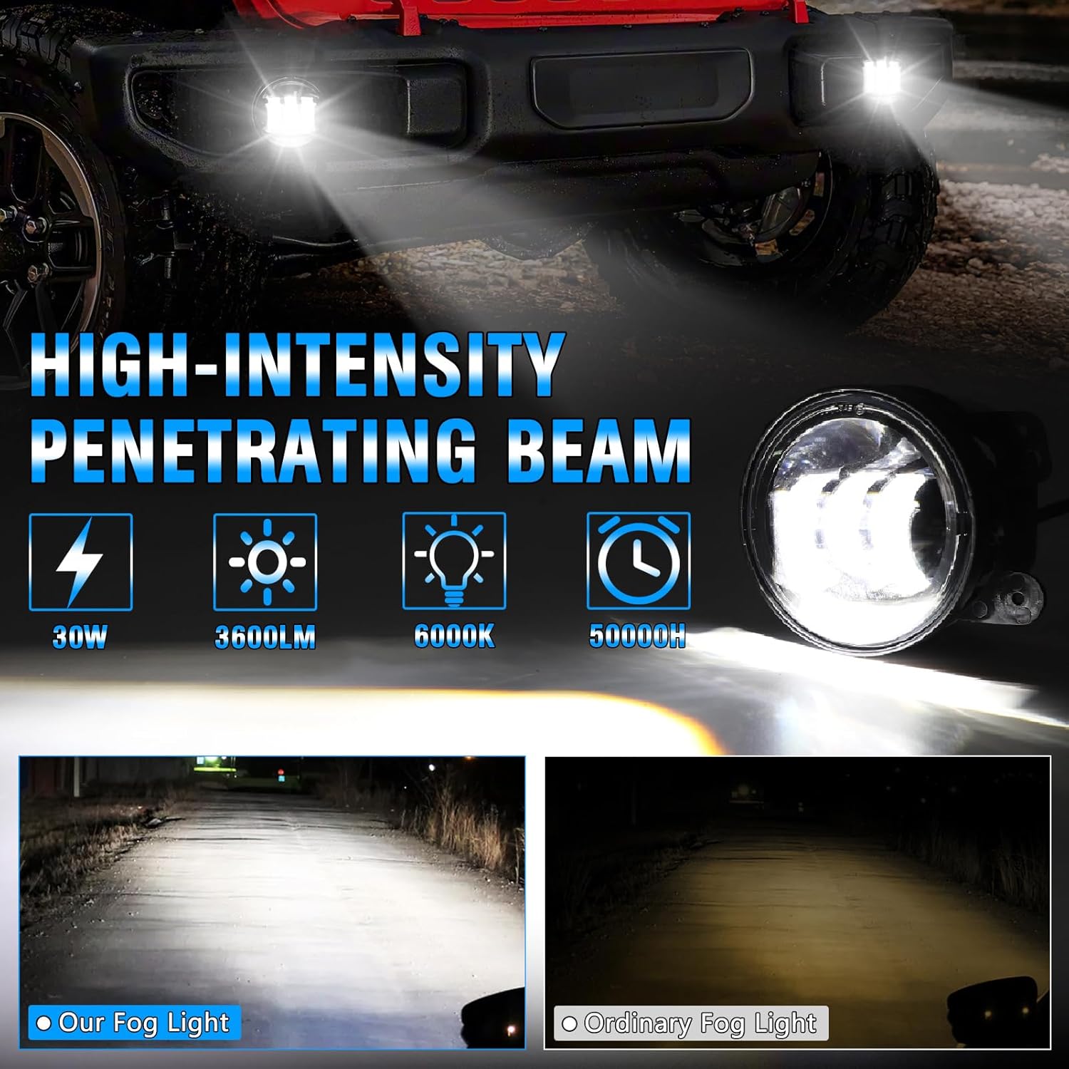 4 Inch 60W LED Fog Lights, for 2018-2025 Jeep Wrangler JL Gladiator JT Headlights, 3600LM Front Bumper Foglights with 2 Pairs Mounting Brackets, JL/JT 2018 2019 2020 2021 2022 2023 2024 2025