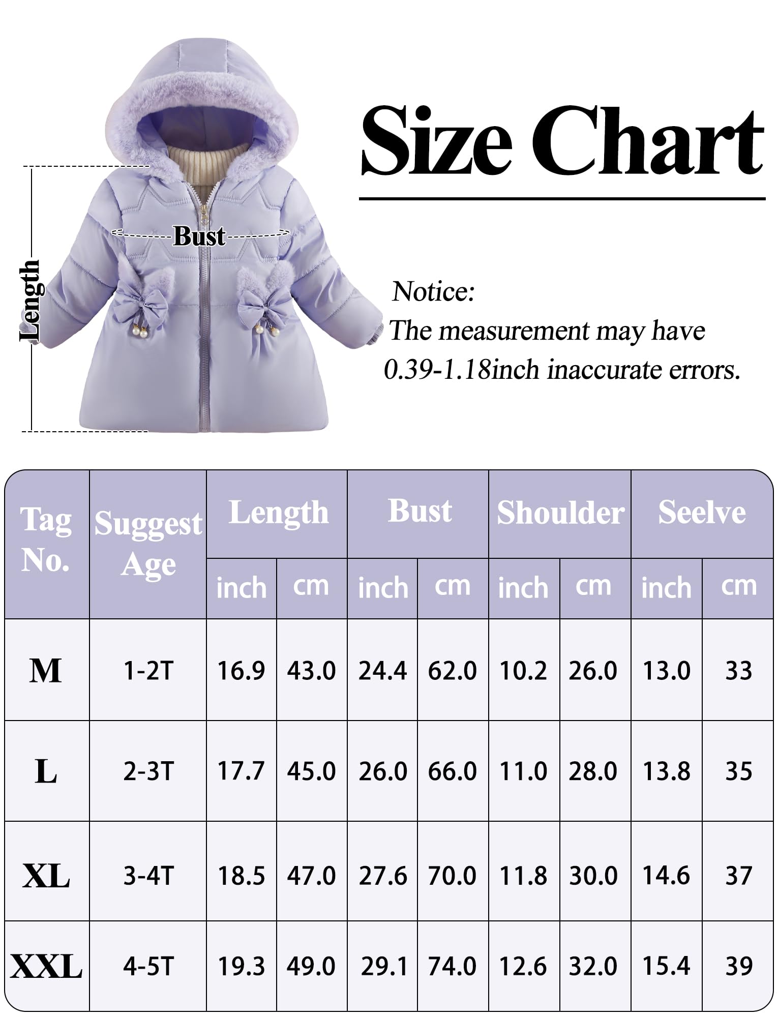 Happy Cherry Fille Doudoune Manteau à Capuche Fourrure Rembourré Blouson d'Hiver Manches Longues Chaud Veste de Neige Epaisse pour Enfant 1-5 Ans