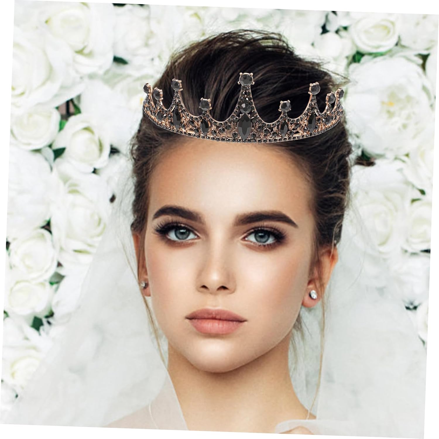 VICASKY 1Pc Baroque Style Black Bridal Crown Elegant Headdress for Weddings Parties Festivals Stunning Hair Accessory for Women Classic Design for Timeless Charm