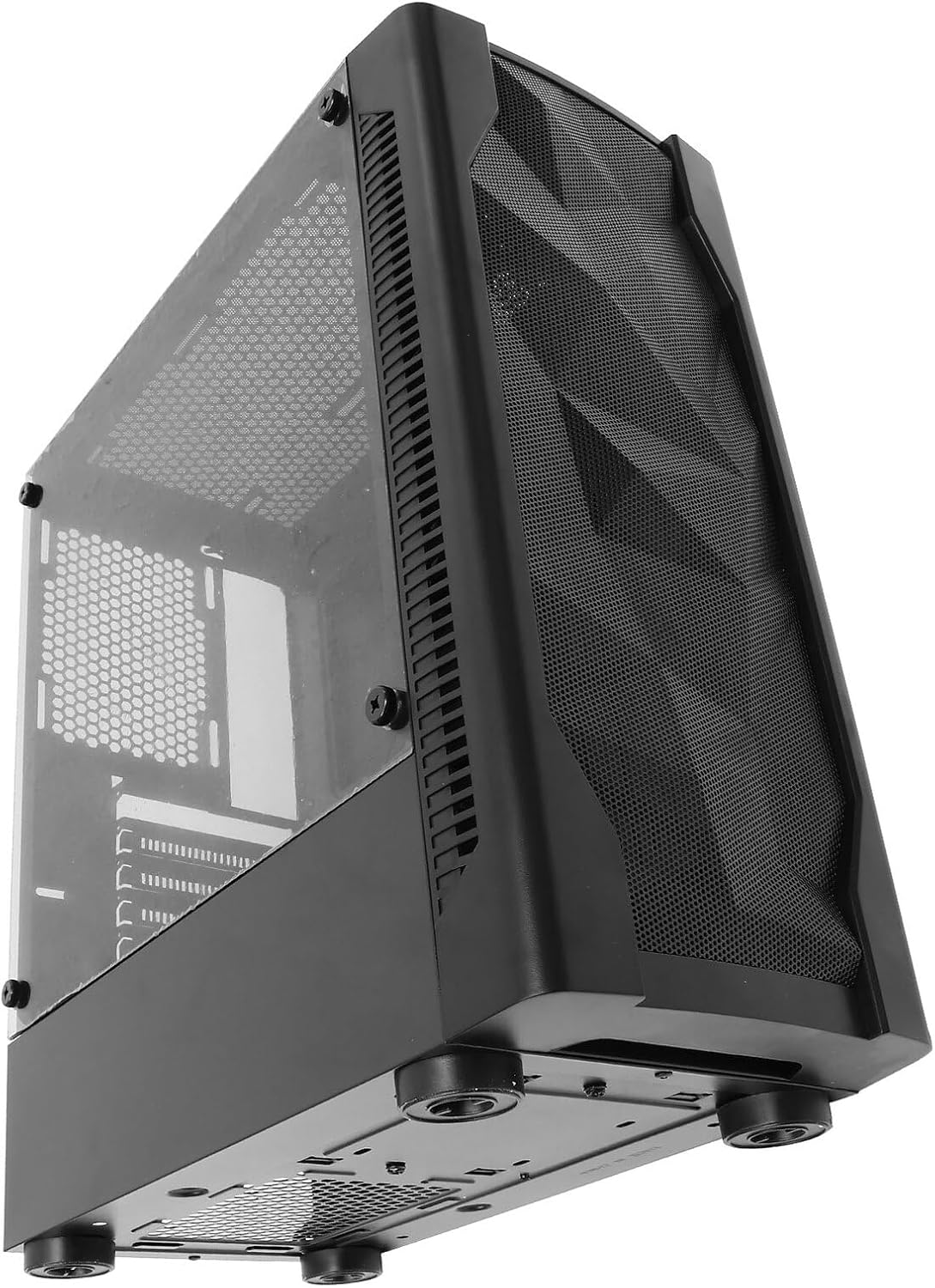Gaming Desktop Computer Case with Full Side Tempered Glass, ATX Tower Chassis for Water Cooling, Black PC Case for Home, Office, and Cafe Use