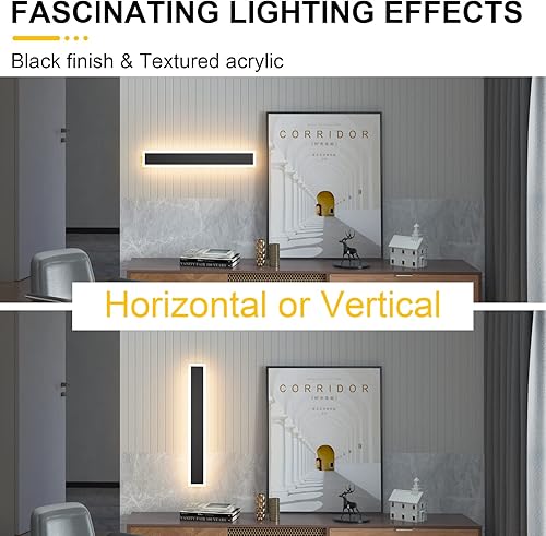 Miniatura 5 de Aipsun Paquete de 2 Luces LED de Pared para Exteriores, 23.6 pulgadas Aplique de Pared LED Moderno para Porche y Patio, Luces Exteriores Negras de