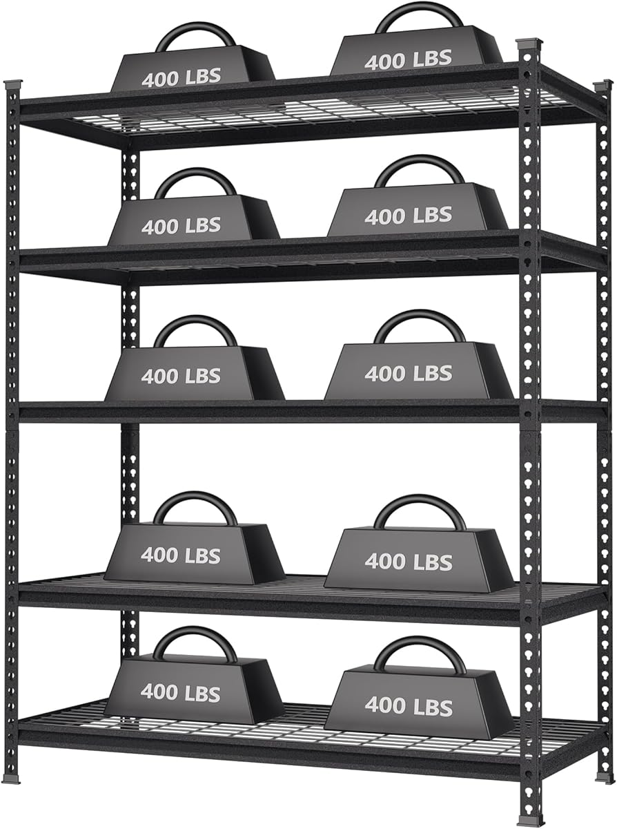 WORKPRO 5-Tier Metal Storage Shelving Unit, 48”W x 24”D x 72”H, Adjustable Storage Rack Heavy Duty Shelf, 4000 lbs Load Capacity (Total), for Garage, Kitchen, Bathroom, Warehouse, Black/Sliver: Amazon.com