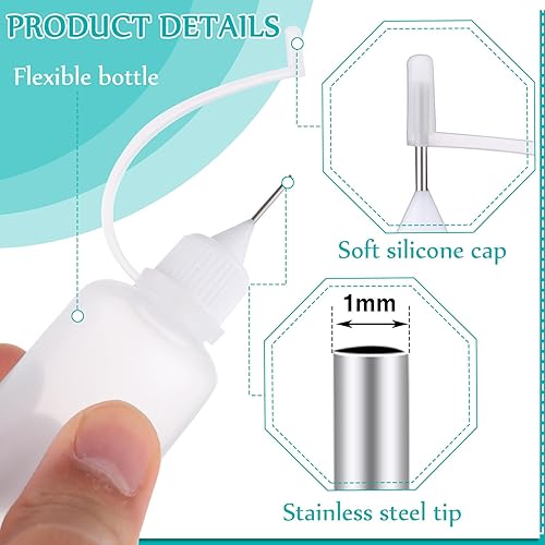 Miniatura 3 de Zhehao 100 botellas aplicadoras de pegamento con punta de aguja de precisión de 1.0 fl oz1 oz, botellas de pegamento translúcidas de punta estrecha,