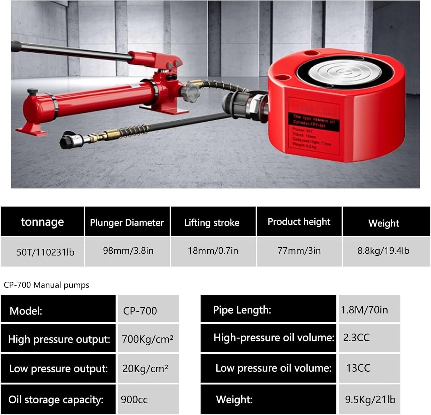 Kit cric idraulico 100T con pompa a mano, avvolgimento automatico, cilindro versatile per cantieristica navale e ponti, durevole ed efficiente