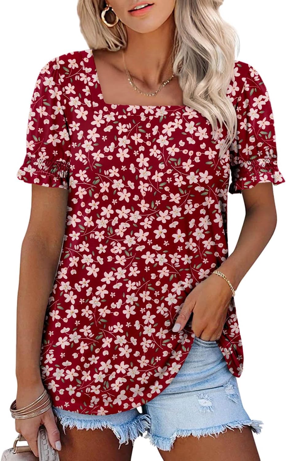 CRAZY GRID Womens Trendy Summer Tops Puff Sleeve Loose Fit Shirts Dressy Casual Blouses - Image 3